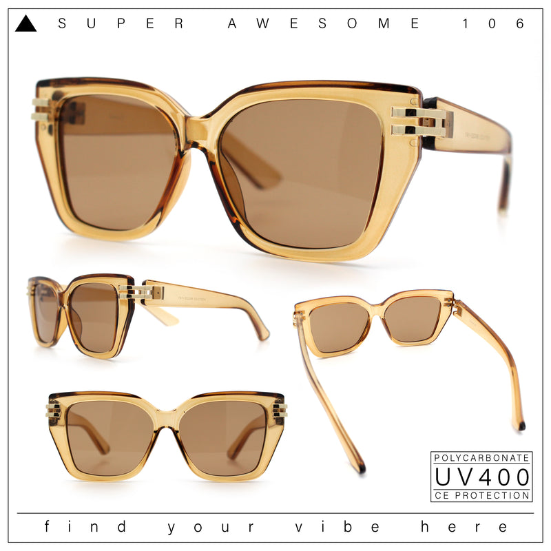 Womens Minimal Ornate Metal Hinge Thick Plastic Horn Rim Fashion Sunglasses