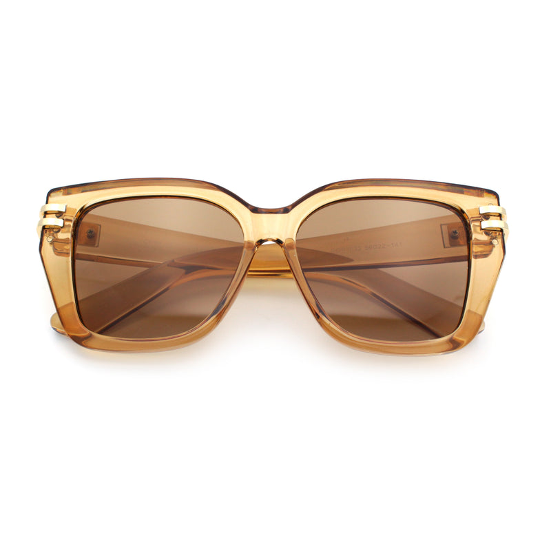 Womens Minimal Ornate Metal Hinge Thick Plastic Horn Rim Fashion Sunglasses