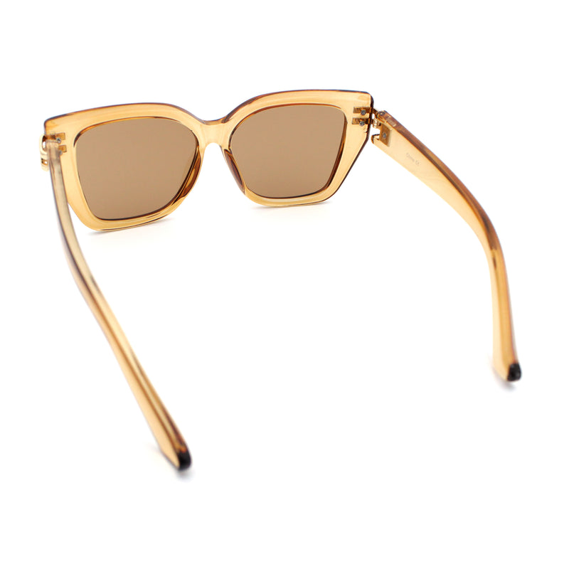 Womens Minimal Ornate Metal Hinge Thick Plastic Horn Rim Fashion Sunglasses
