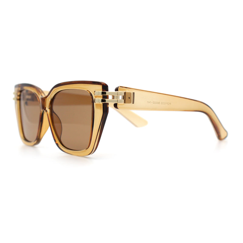 Womens Minimal Ornate Metal Hinge Thick Plastic Horn Rim Fashion Sunglasses