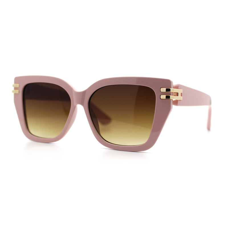 Womens Minimal Ornate Metal Hinge Thick Plastic Horn Rim Fashion Sunglasses