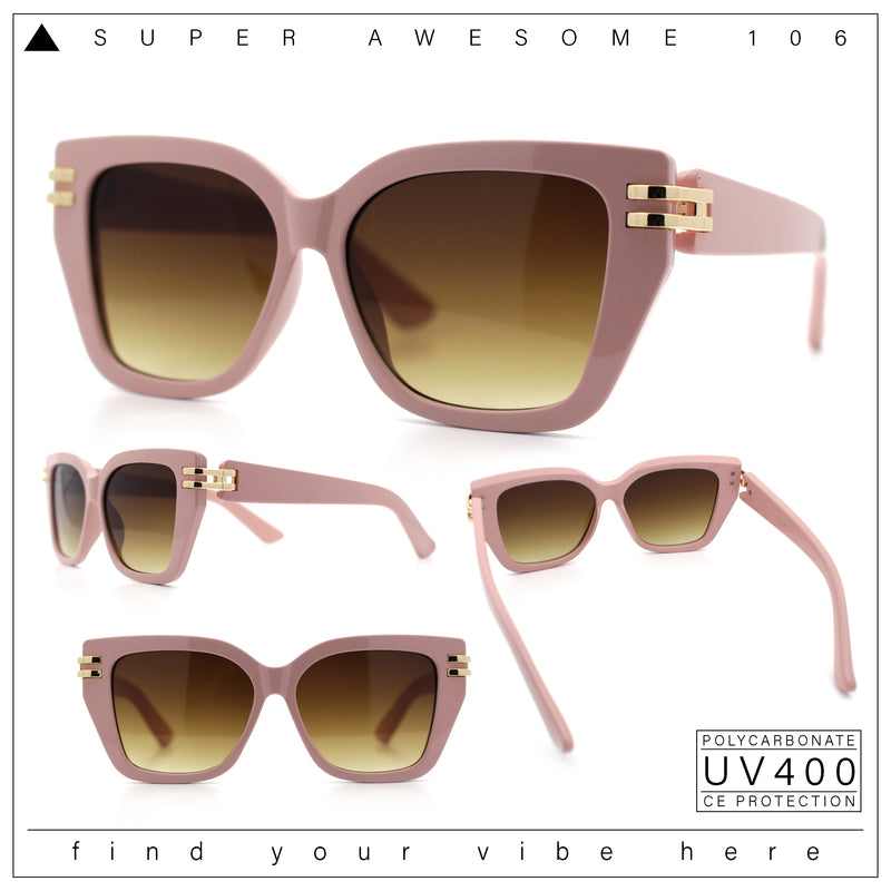 Womens Minimal Ornate Metal Hinge Thick Plastic Horn Rim Fashion Sunglasses