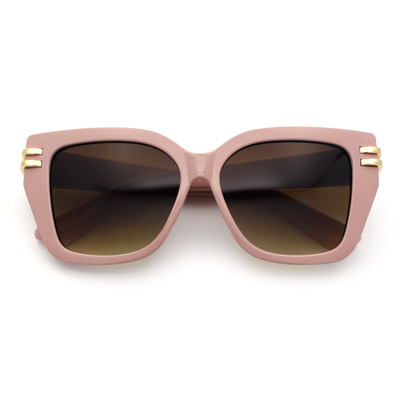 Womens Minimal Ornate Metal Hinge Thick Plastic Horn Rim Fashion Sunglasses