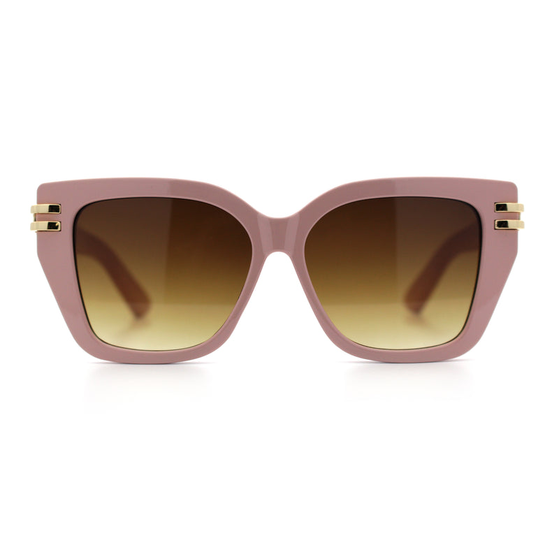Womens Minimal Ornate Metal Hinge Thick Plastic Horn Rim Fashion Sunglasses