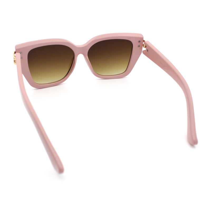 Womens Minimal Ornate Metal Hinge Thick Plastic Horn Rim Fashion Sunglasses