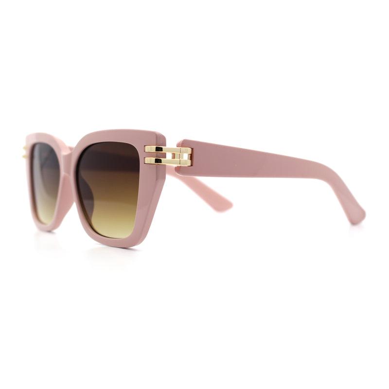 Womens Minimal Ornate Metal Hinge Thick Plastic Horn Rim Fashion Sunglasses