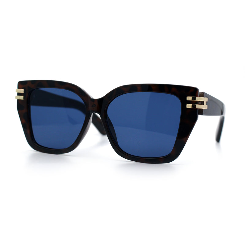 Womens Minimal Ornate Metal Hinge Thick Plastic Horn Rim Fashion Sunglasses