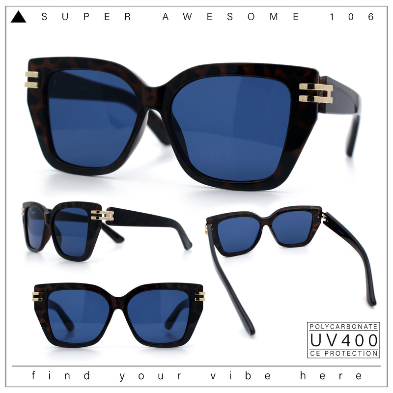 Womens Minimal Ornate Metal Hinge Thick Plastic Horn Rim Fashion Sunglasses