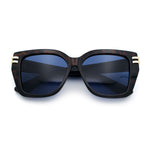 Womens Minimal Ornate Metal Hinge Thick Plastic Horn Rim Fashion Sunglasses