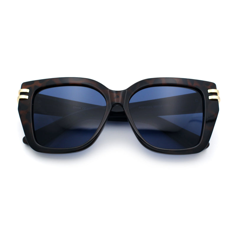 Womens Minimal Ornate Metal Hinge Thick Plastic Horn Rim Fashion Sunglasses