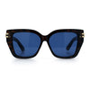 Womens Minimal Ornate Metal Hinge Thick Plastic Horn Rim Fashion Sunglasses