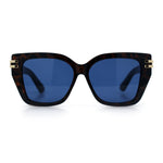 Womens Minimal Ornate Metal Hinge Thick Plastic Horn Rim Fashion Sunglasses