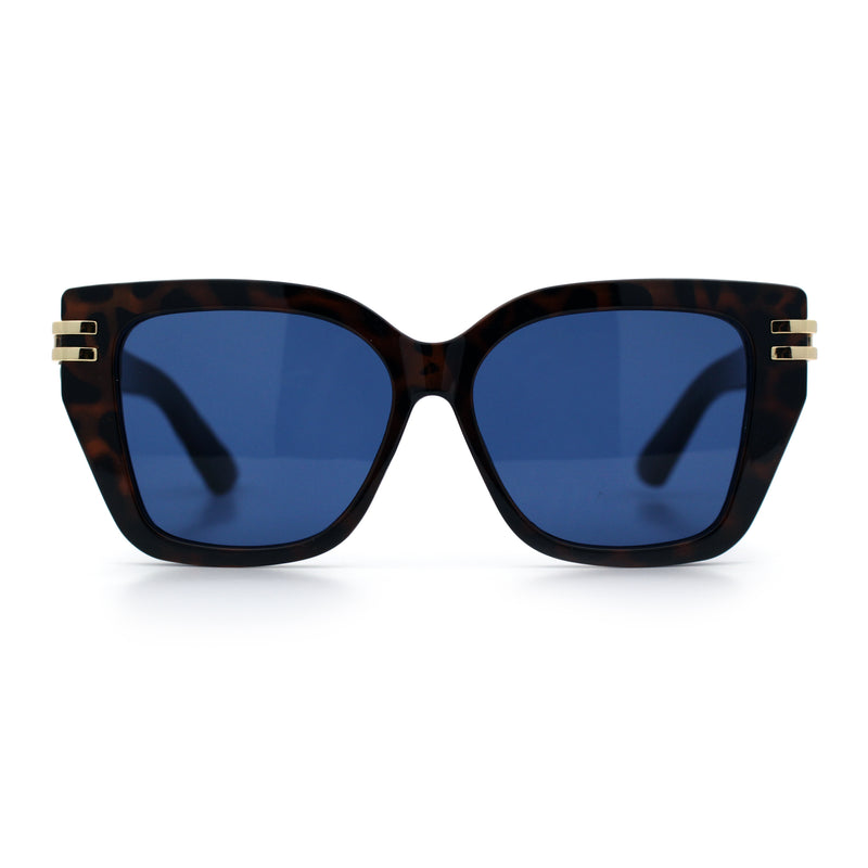 Womens Minimal Ornate Metal Hinge Thick Plastic Horn Rim Fashion Sunglasses