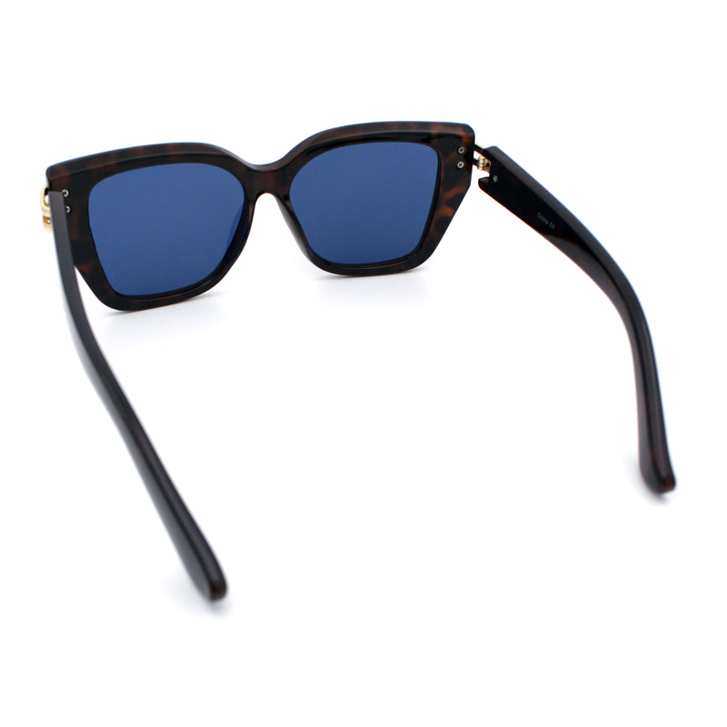 Womens Minimal Ornate Metal Hinge Thick Plastic Horn Rim Fashion Sunglasses
