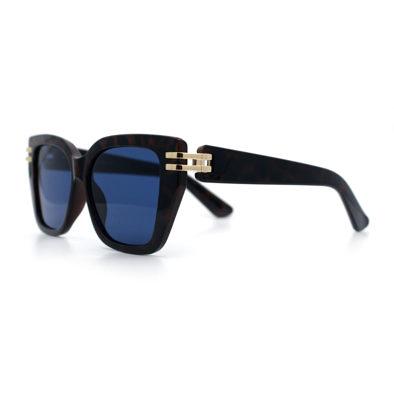 Womens Minimal Ornate Metal Hinge Thick Plastic Horn Rim Fashion Sunglasses