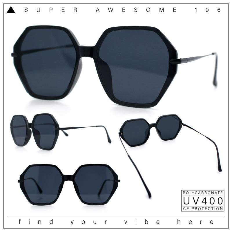 Womens Large Fancy Octagonal Retro Designer Mod Fashion Sunglasses