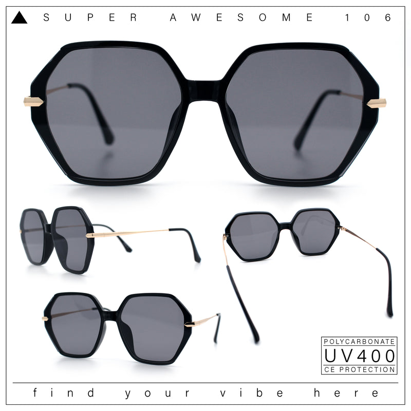Womens Large Fancy Octagonal Retro Designer Mod Fashion Sunglasses