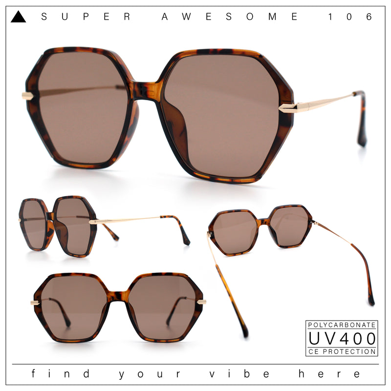 Womens Large Fancy Octagonal Retro Designer Mod Fashion Sunglasses