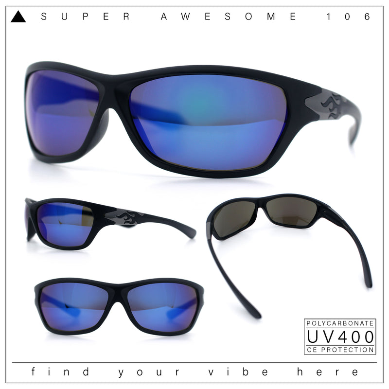 Mens Choppers Flaming Arm 90s Wrap Biker Manly Plastic Sunglasses