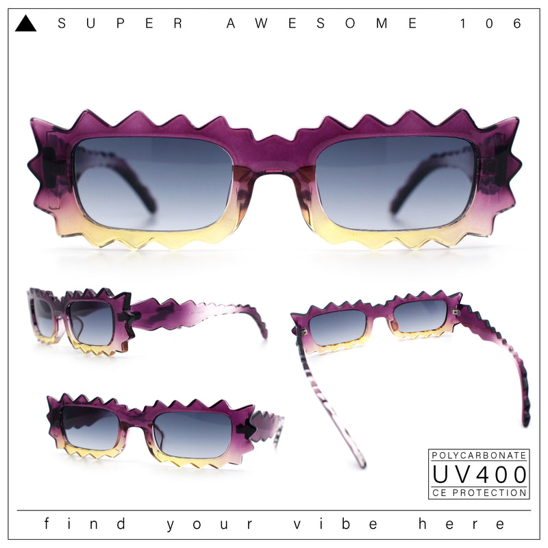 Fun Shockwave Jolt Shape Narrow Rectangle Bold Retro Fashion Sunglasses