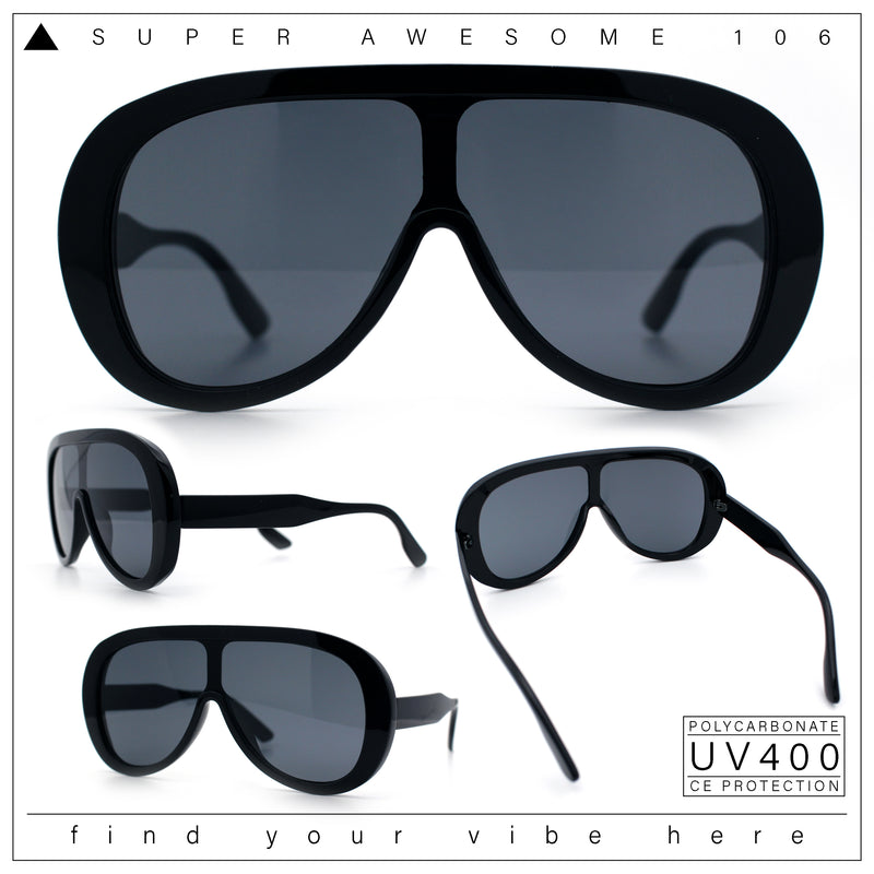 Bold Oversized Shield Thick Plastic Retro Racer Fashion Sunglasses