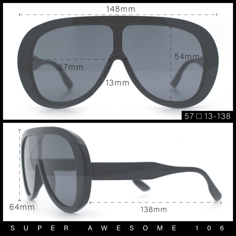 Bold Oversized Shield Thick Plastic Retro Racer Fashion Sunglasses