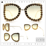 Womens Large Rhinestone Show Light Rim Trim Metal Rim Butterfly Sunglasses
