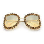 Womens Large Rhinestone Show Light Rim Trim Metal Rim Butterfly Sunglasses