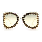 Womens Large Rhinestone Show Light Rim Trim Metal Rim Butterfly Sunglasses