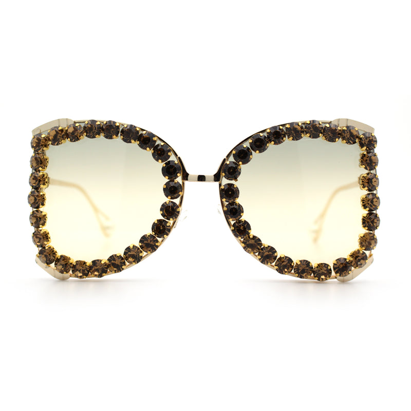 Womens Large Rhinestone Show Light Rim Trim Metal Rim Butterfly Sunglasses