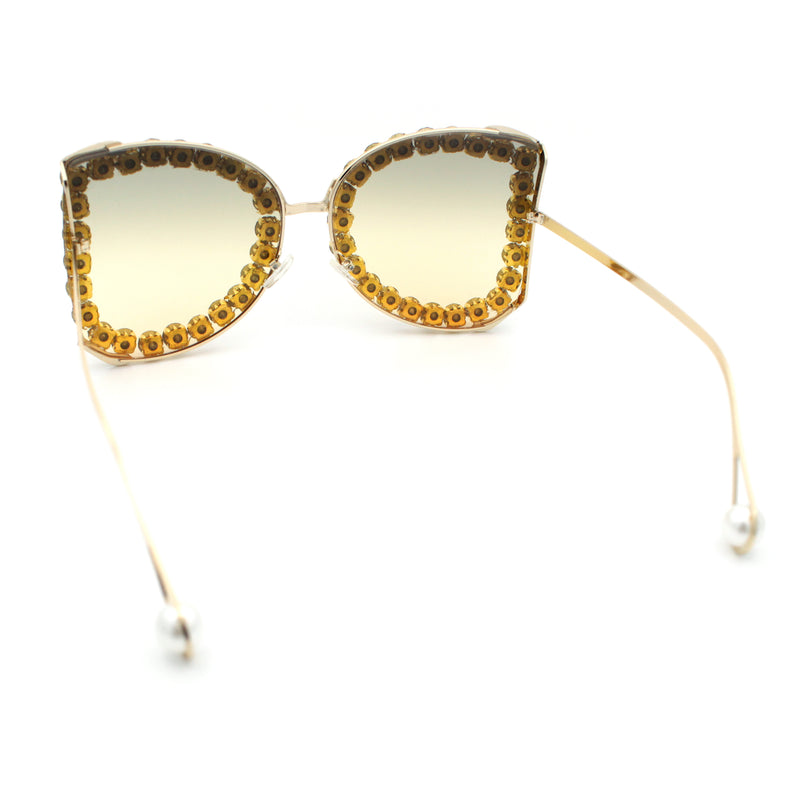 Womens Large Rhinestone Show Light Rim Trim Metal Rim Butterfly Sunglasses