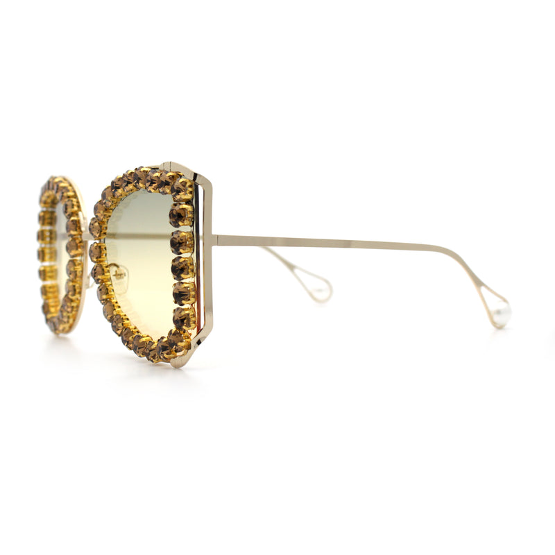 Womens Large Rhinestone Show Light Rim Trim Metal Rim Butterfly Sunglasses