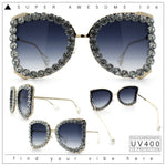 Womens Large Rhinestone Show Light Rim Trim Metal Rim Butterfly Sunglasses