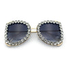 Womens Large Rhinestone Show Light Rim Trim Metal Rim Butterfly Sunglasses