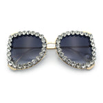 Womens Large Rhinestone Show Light Rim Trim Metal Rim Butterfly Sunglasses
