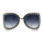Womens Large Rhinestone Show Light Rim Trim Metal Rim Butterfly Sunglasses