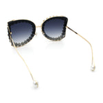 Womens Large Rhinestone Show Light Rim Trim Metal Rim Butterfly Sunglasses