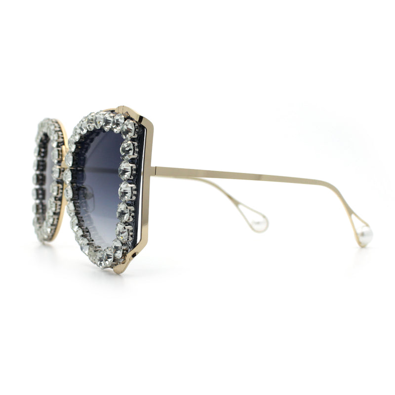 Womens Large Rhinestone Show Light Rim Trim Metal Rim Butterfly Sunglasses