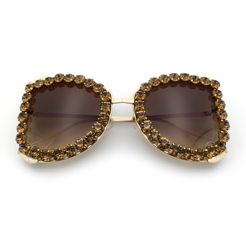 Womens Large Rhinestone Show Light Rim Trim Metal Rim Butterfly Sunglasses