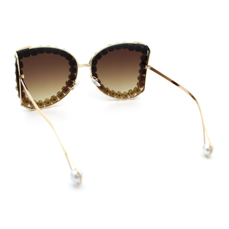 Womens Large Rhinestone Show Light Rim Trim Metal Rim Butterfly Sunglasses