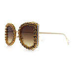 Womens Large Rhinestone Show Light Rim Trim Metal Rim Butterfly Sunglasses