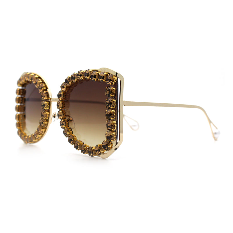 Womens Large Rhinestone Show Light Rim Trim Metal Rim Butterfly Sunglasses