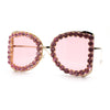 Womens Large Rhinestone Show Light Rim Trim Metal Rim Butterfly Sunglasses
