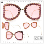 Womens Large Rhinestone Show Light Rim Trim Metal Rim Butterfly Sunglasses