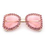 Womens Large Rhinestone Show Light Rim Trim Metal Rim Butterfly Sunglasses