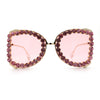 Womens Large Rhinestone Show Light Rim Trim Metal Rim Butterfly Sunglasses