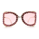 Womens Large Rhinestone Show Light Rim Trim Metal Rim Butterfly Sunglasses