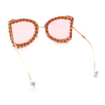 Womens Large Rhinestone Show Light Rim Trim Metal Rim Butterfly Sunglasses