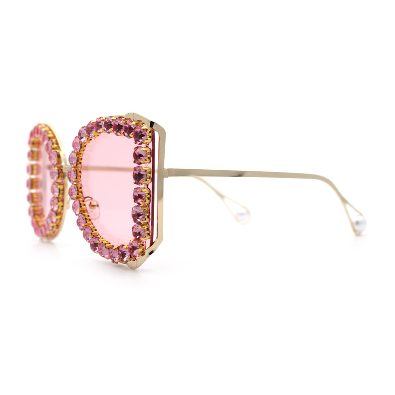 Womens Large Rhinestone Show Light Rim Trim Metal Rim Butterfly Sunglasses