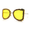 Womens Large Rhinestone Show Light Rim Trim Metal Rim Butterfly Sunglasses